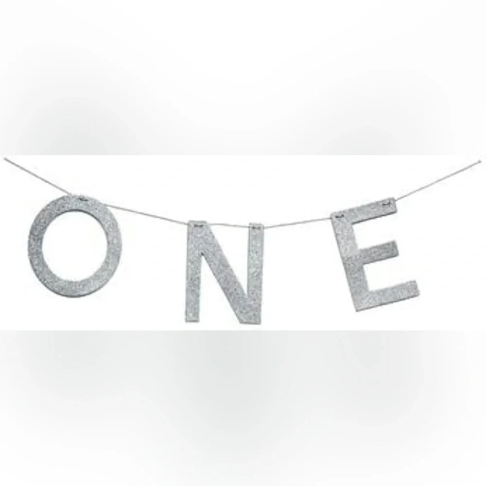 Silver Glitter ONE Banner – 1st Birthday Sparkling Party Hanging Decoration